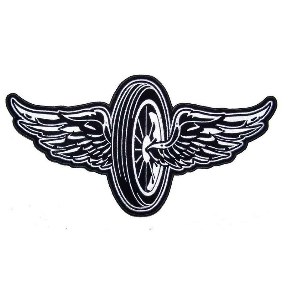 JUMBO 11 IN FLYING MOTORCYCLE WHEEL WINGS JACKET BACK PATCH JBP80 patches Image 1