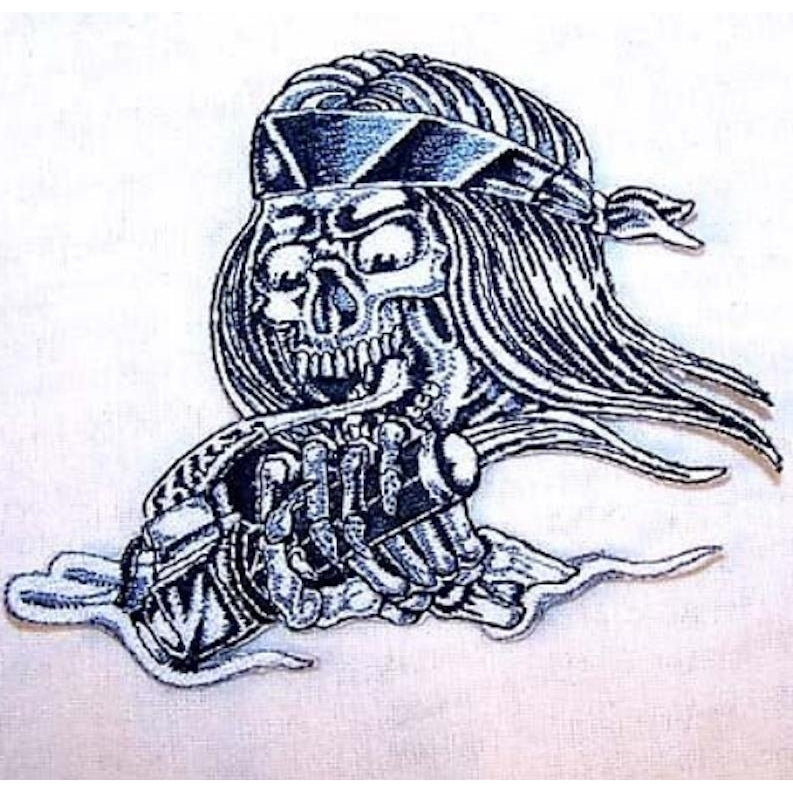 EMBROIDERED NIGHT RIDER SKULL PATCH P-407 iron on BIKER Image 1