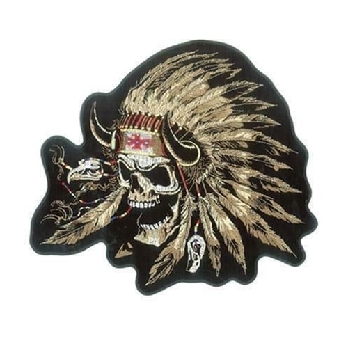 DELUXE 5 INCH EMBROIDERIED SKULL HEAD W FEATHER BONNET 3410 back Image 1