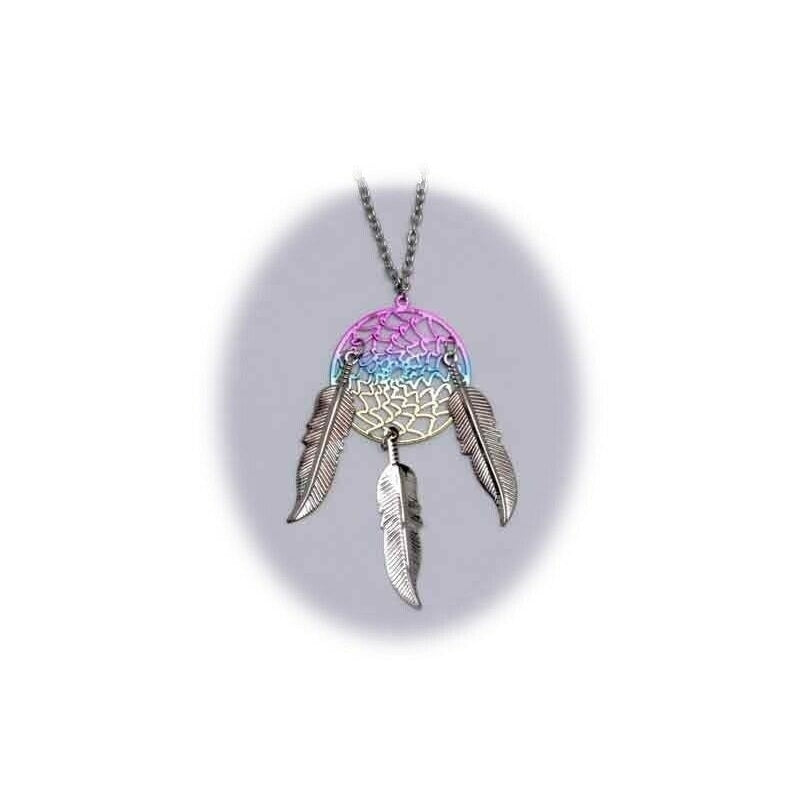 18 INCH METAL DREAM CATCHER RAINBOW NECKLACE WITH SILVER FEATHERS jl668 jewelry Image 1