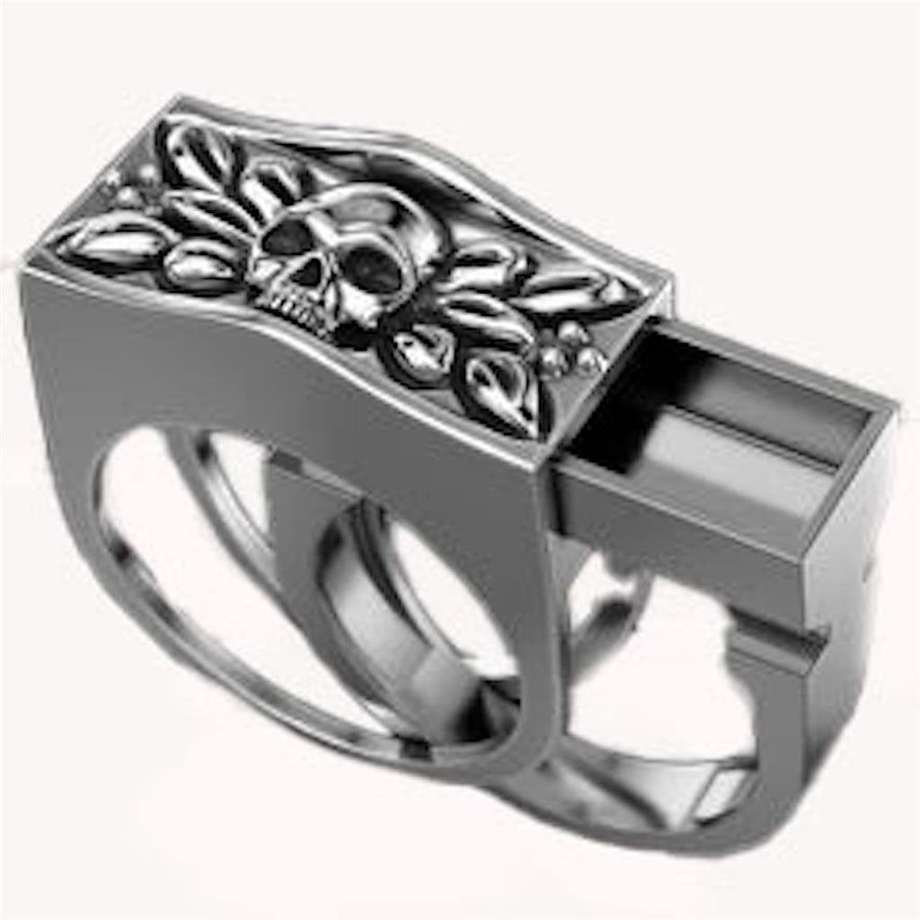 SILVER  HIDDEN COMPARTMENT SKULL RING BRX64 mens womens gothic vintage ne Image 1