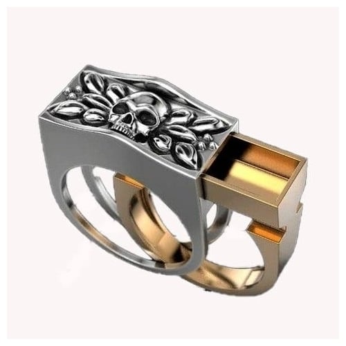 SILVER and  GOLD HIDDEN COMPARTMENT SKULL RING BRX63 mens womens gothic vintage ne Image 1
