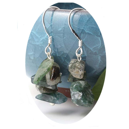 GREEN JASPER STONE CHIPS DANGLE EARRINGS color crystal JL711  jewelry womens Image 1