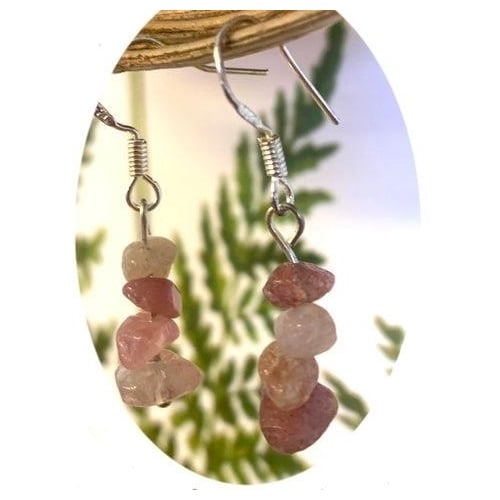ROSE QUARTZ STONE CHIPS DANGLE EARRINGS color crystal JL717  jewelry PINK  women Image 1