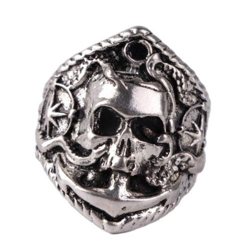 NAUTICAL PIRATE SKULL RING WITH ANCHOR and STARFISH ocean BRX067 skeleton  META Image 1