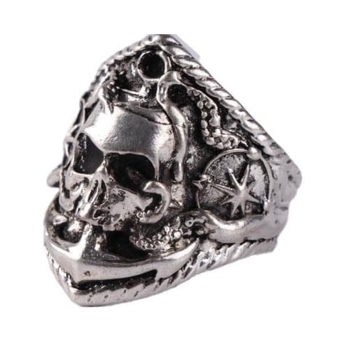 NAUTICAL PIRATE SKULL RING WITH ANCHOR and STARFISH ocean BRX067 skeleton  META Image 2