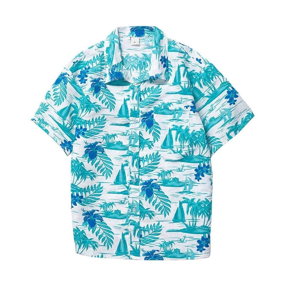 Mens Shirt Printed Short Sleeve Hawaii Style Summer Beach Shirts Image 2
