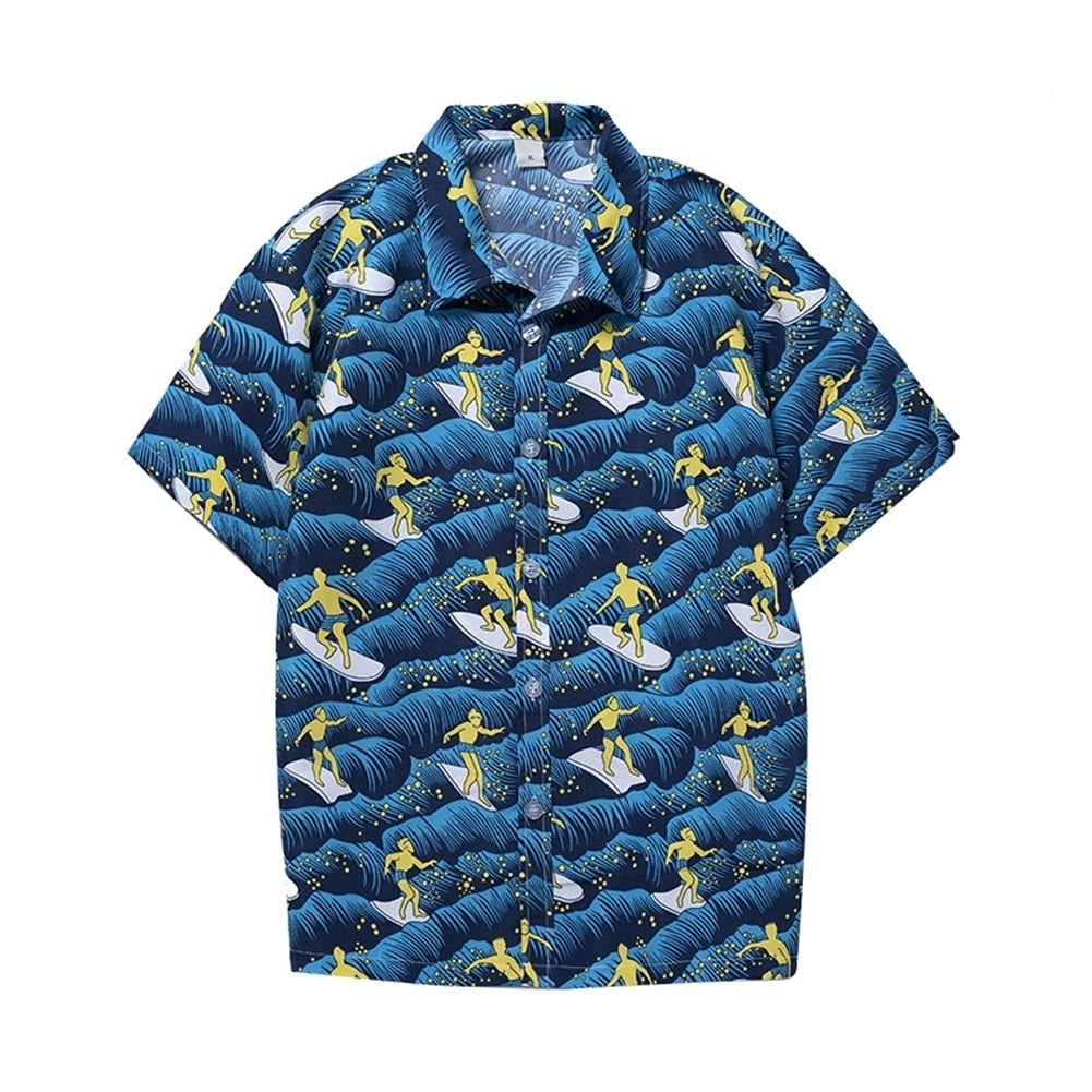 Mens Shirt Printed Short Sleeve Hawaii Style Summer Beach Shirts Image 1