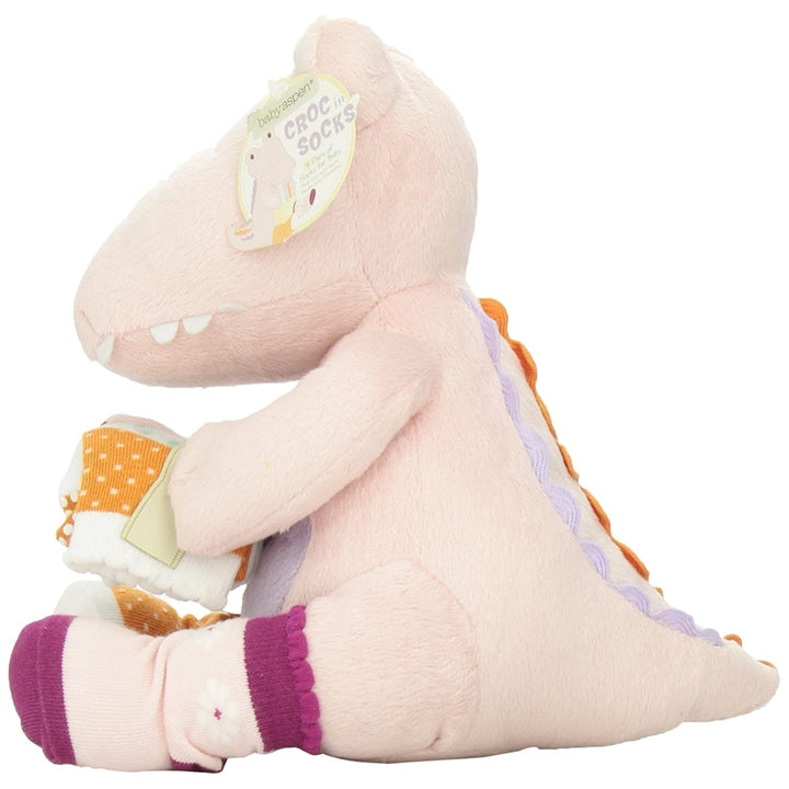 Baby Aspen Croc in Socks Plush Toy and Baby Socks Gift Set Pink Image 3