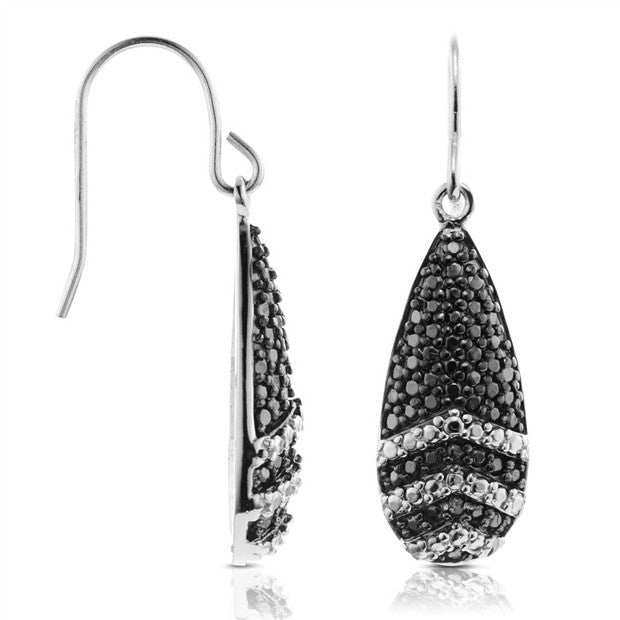 BLACK AND WHITE DIAMOND HOOK EARRINGS IN .925 STERLING SILVER Image 1