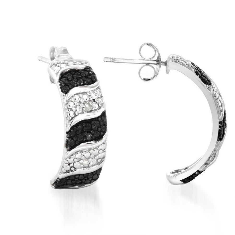 BLACK AND WHITE DIAMOND EARRINGS IN .925 STERLING SILVER Image 1