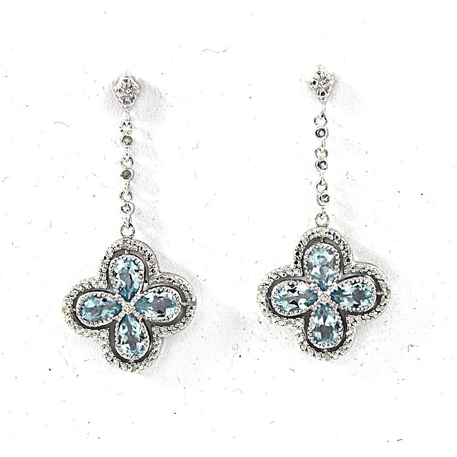 Blue and White Topaz and Diamond accent Dangle Drop Earrings in Sterling silver Image 1