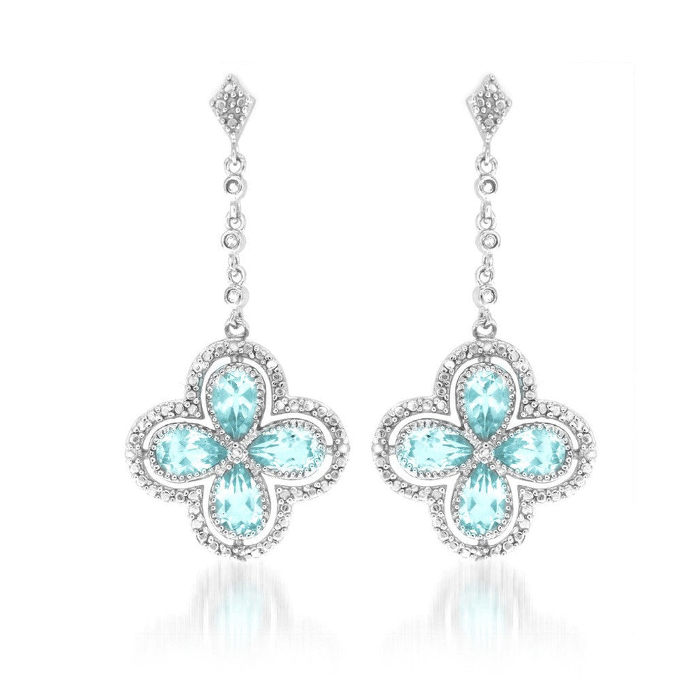 Blue and White Topaz and Diamond accent Dangle Drop Earrings in Sterling silver Image 2