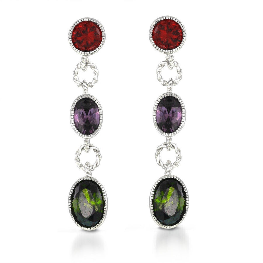 Colorful Bezel set Drop Earrings in Sterling Silver Image 1