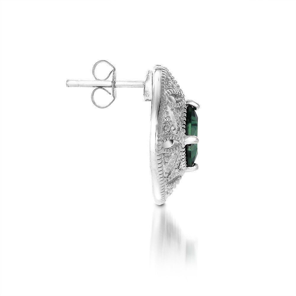 Created emerald and diamond Accent Earrings in Sterling Silver Image 2