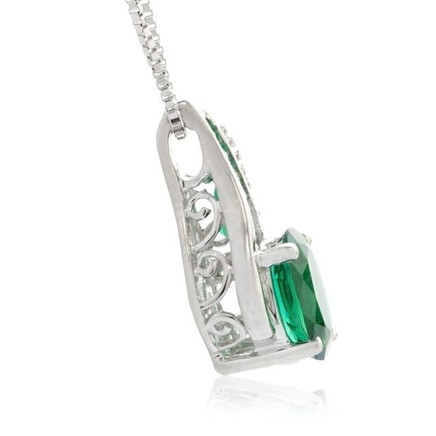 CREATED OVAL AND PRINCESS CUT SAPPHIRE AND DIAMOND PENDANT IN .925 STERLING SILV Image 2