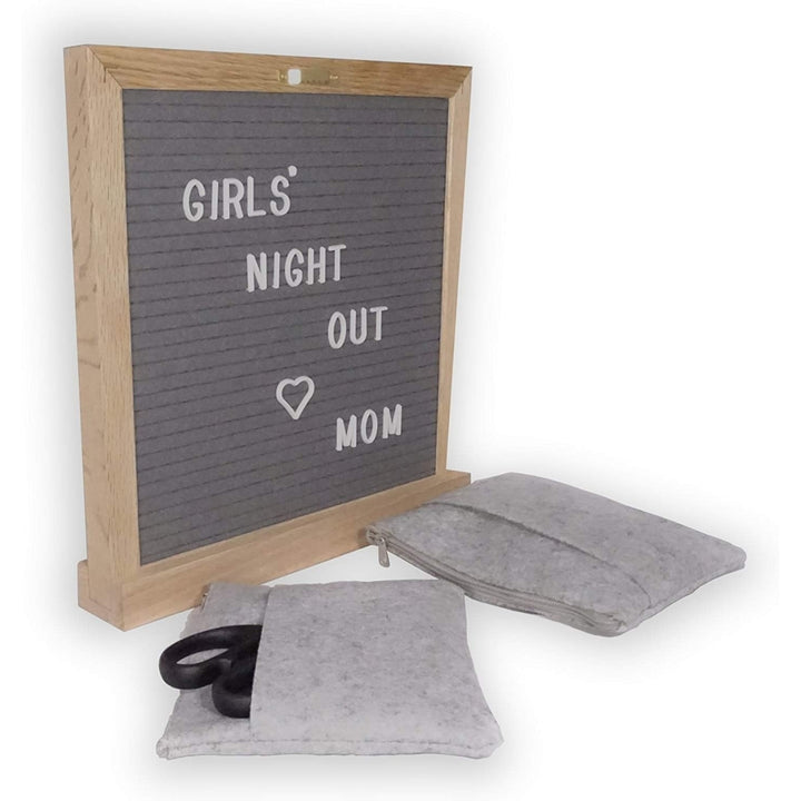 Double Sided Black and Gray Felt Letter Board 10"x10" 680 Letters Oak Wood Frame and Stand Includes Scissors and 2 Image 2