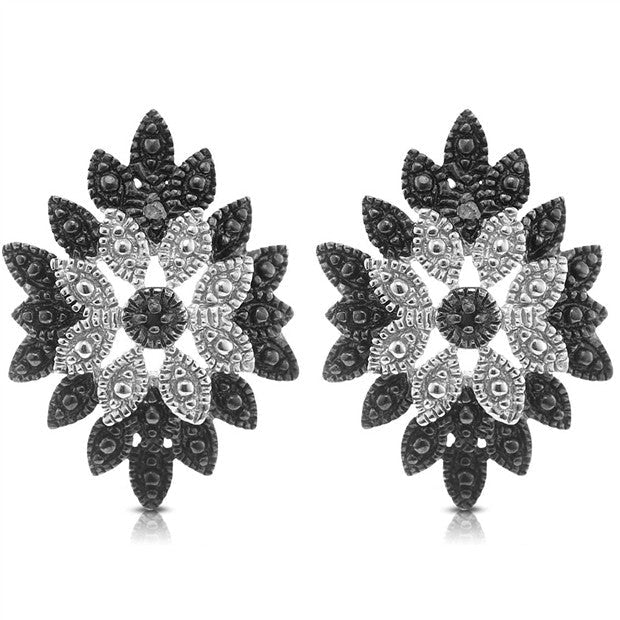Genuine Diamond Accent Black and White Cluster Earrings in Sterling silver Image 1