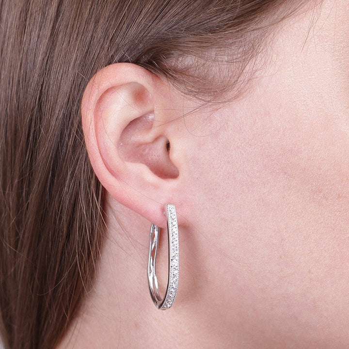 Lab Created White Sapphire Hoop Earrings in Sterling silver Image 3