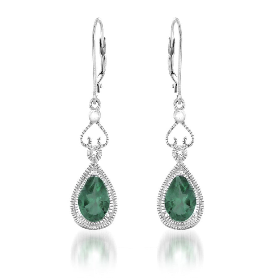 Sterling Silver 2.60CTW Pear Shape Emerald and White Sapphire Drop Earrings Image 1