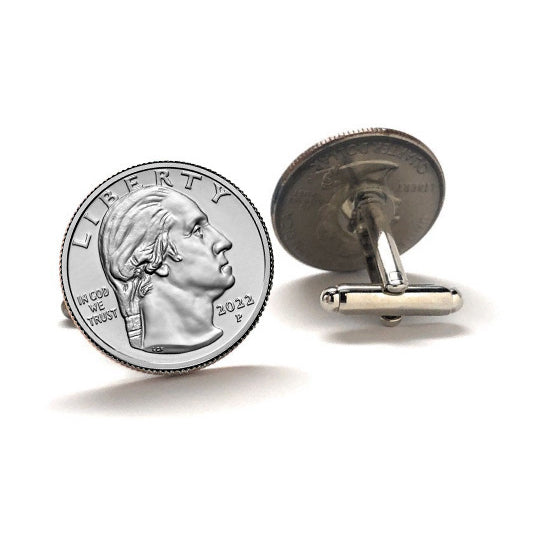 George Washington Facing Right Obverse Coin Cufflinks Uncirculated U.S. Quarter 2022 Cuff Links Enamel Backing Image 3