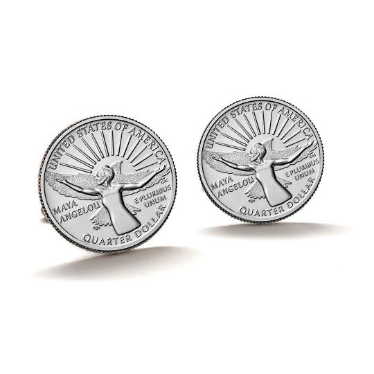 Maya Angelou Quarter Coin Cufflinks American Women Quarters Uncirculated U.S. Quarter 2022 Cuff Links Enamel Backing Image 2