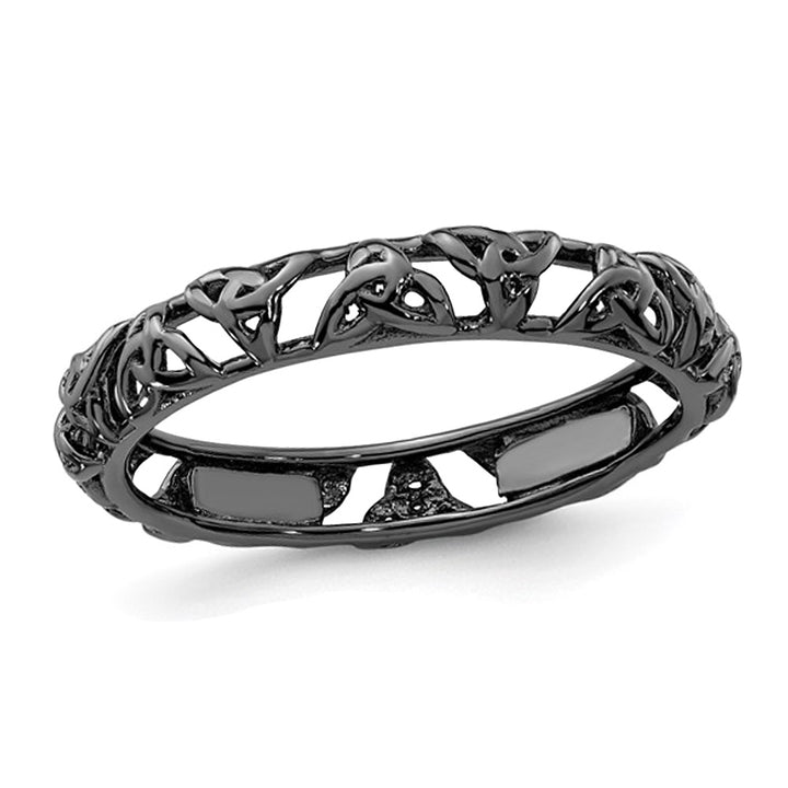 Sterling Silver Black Plated Celtic Knot Band Ring Image 1