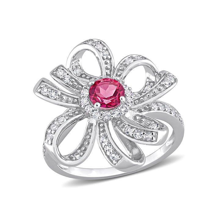 1.10Carat (ctw) Pink and White Topaz Flower Ring in Sterling Silver Image 1