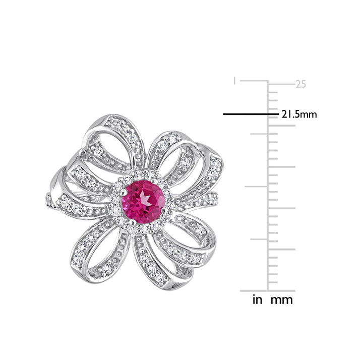 1.10Carat (ctw) Pink and White Topaz Flower Ring in Sterling Silver Image 3