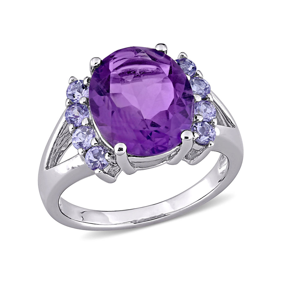 4.50 Carat (ctw) Amethyst and Tanzanite Ring in Sterling Silver Image 1