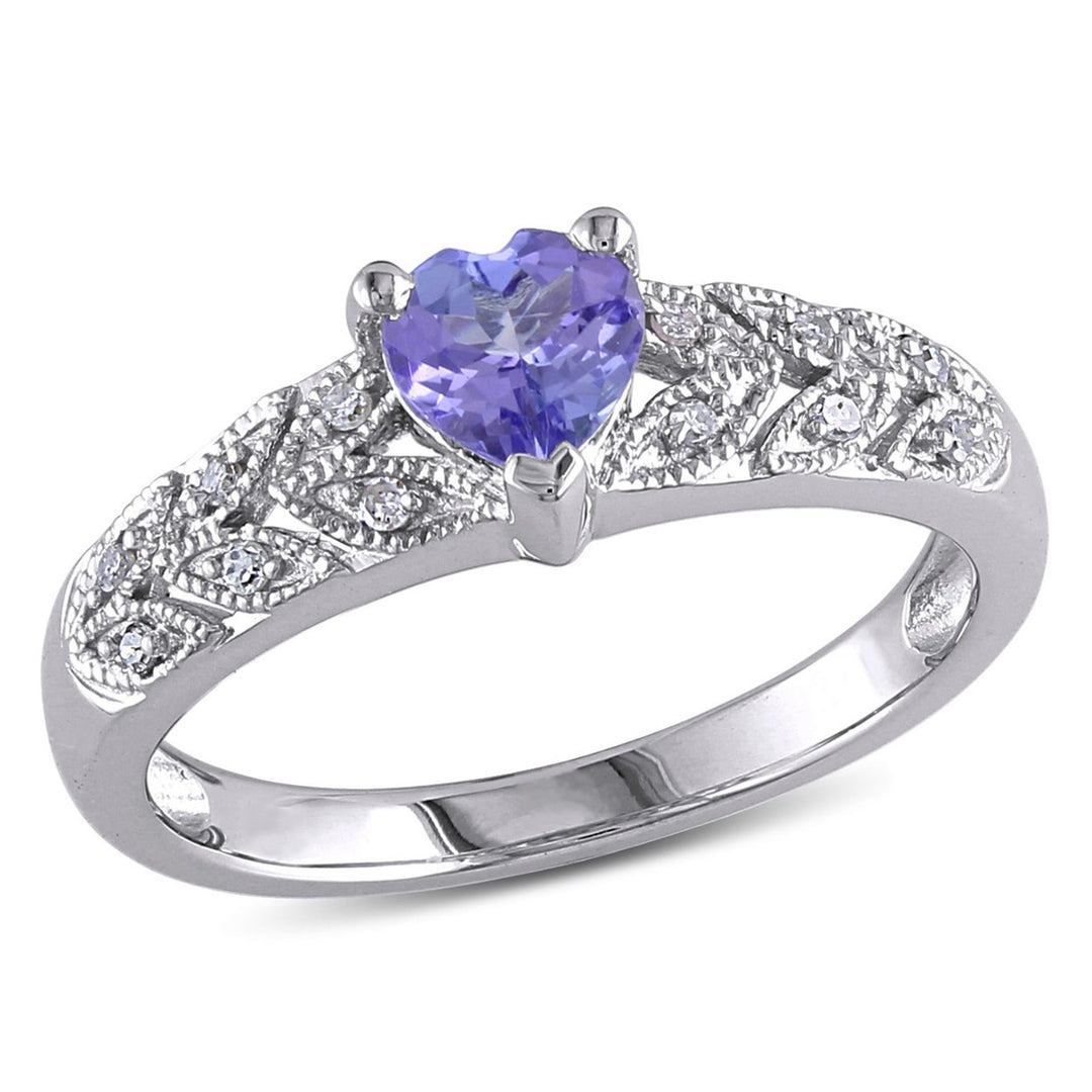 2/5 Carat (ctw) Tanzanite Heart Ring in Sterling Silver with Diamond Accent Image 1