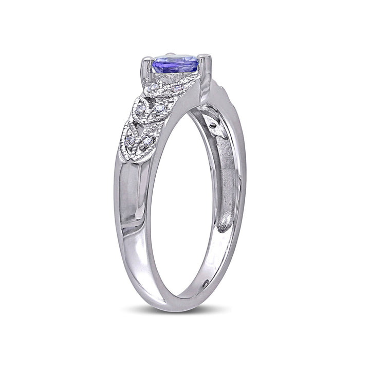 2/5 Carat (ctw) Tanzanite Heart Ring in Sterling Silver with Diamond Accent Image 3