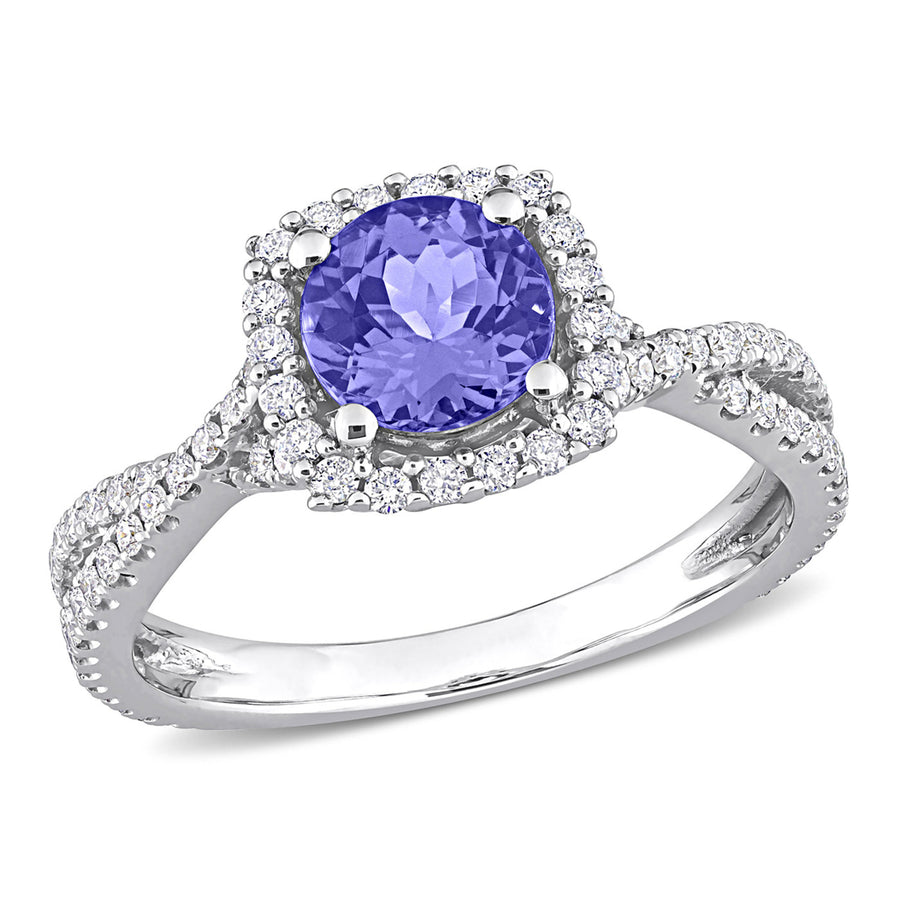 1.10 Carat (ctw) Tanzanite Crossover Ring in 14K White Gold with Diamonds Image 1
