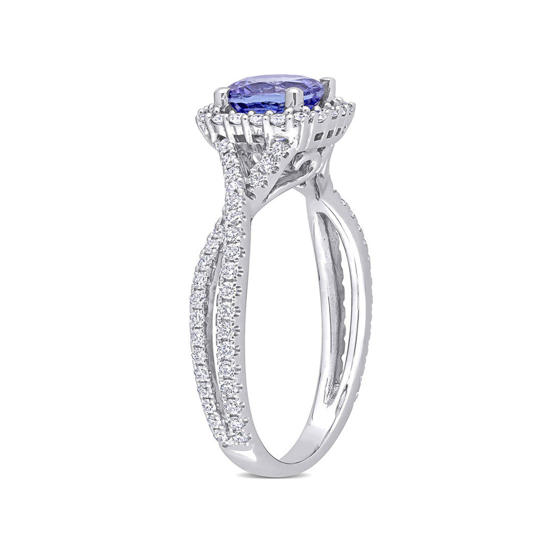 1.10 Carat (ctw) Tanzanite Crossover Ring in 14K White Gold with Diamonds Image 2