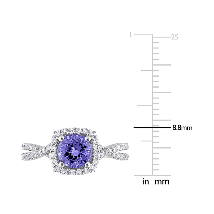 1.10 Carat (ctw) Tanzanite Crossover Ring in 14K White Gold with Diamonds Image 3