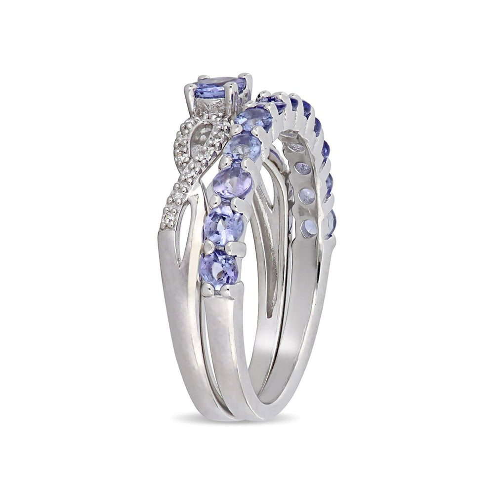 1.00 Carat (ctw) Tanzanite Engagement Ring and Wedding Band Set in Sterling Silver Image 2