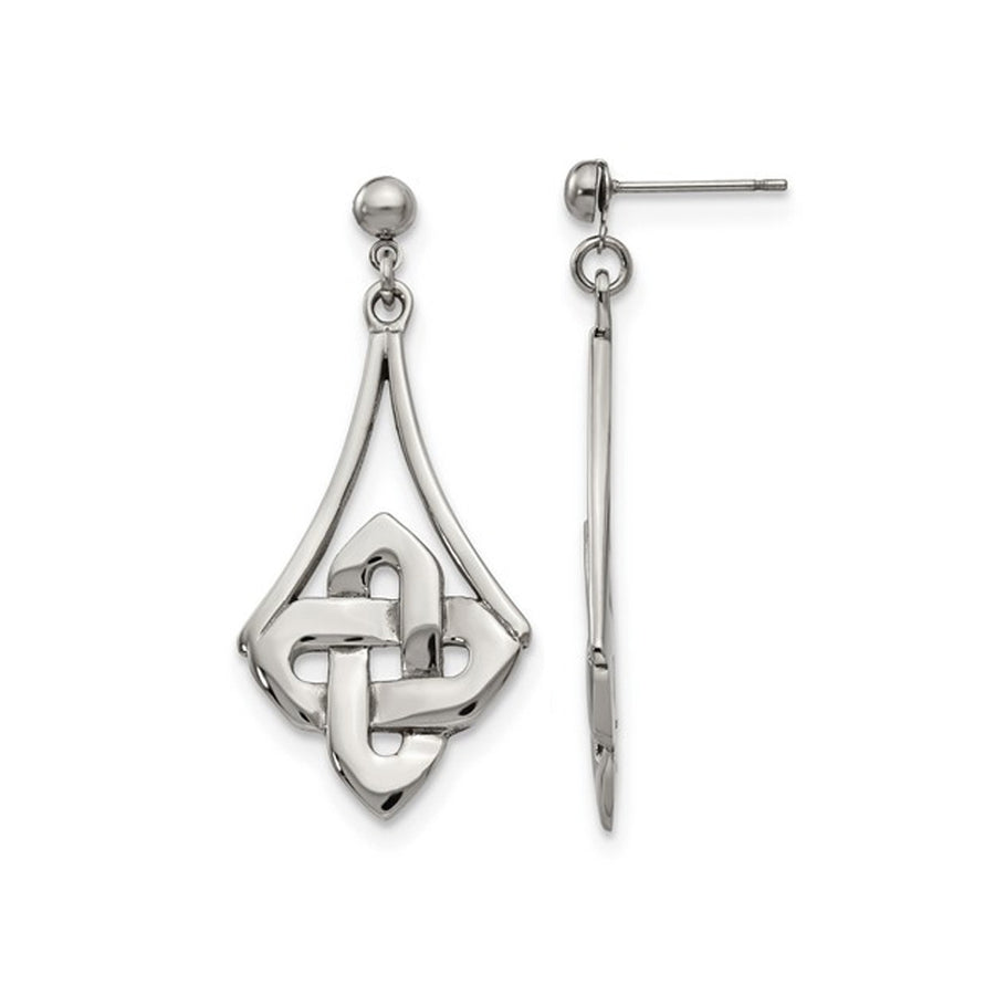 Stainless Steel Polished Celtic Post Dangle Earrings Image 1