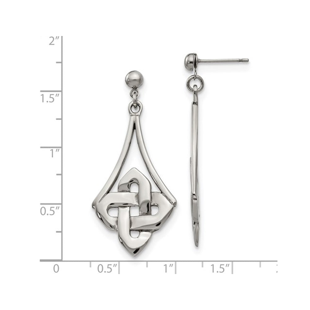 Stainless Steel Polished Celtic Post Dangle Earrings Image 2