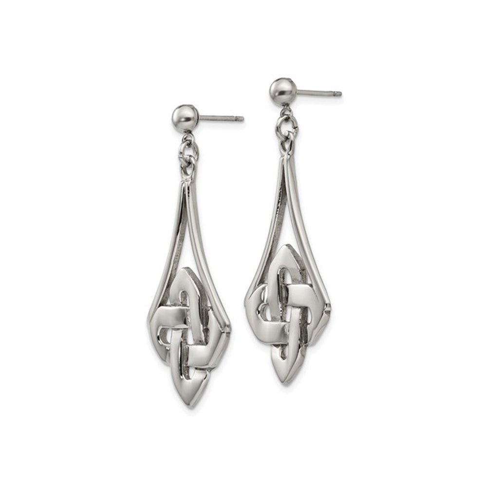 Stainless Steel Polished Celtic Post Dangle Earrings Image 4