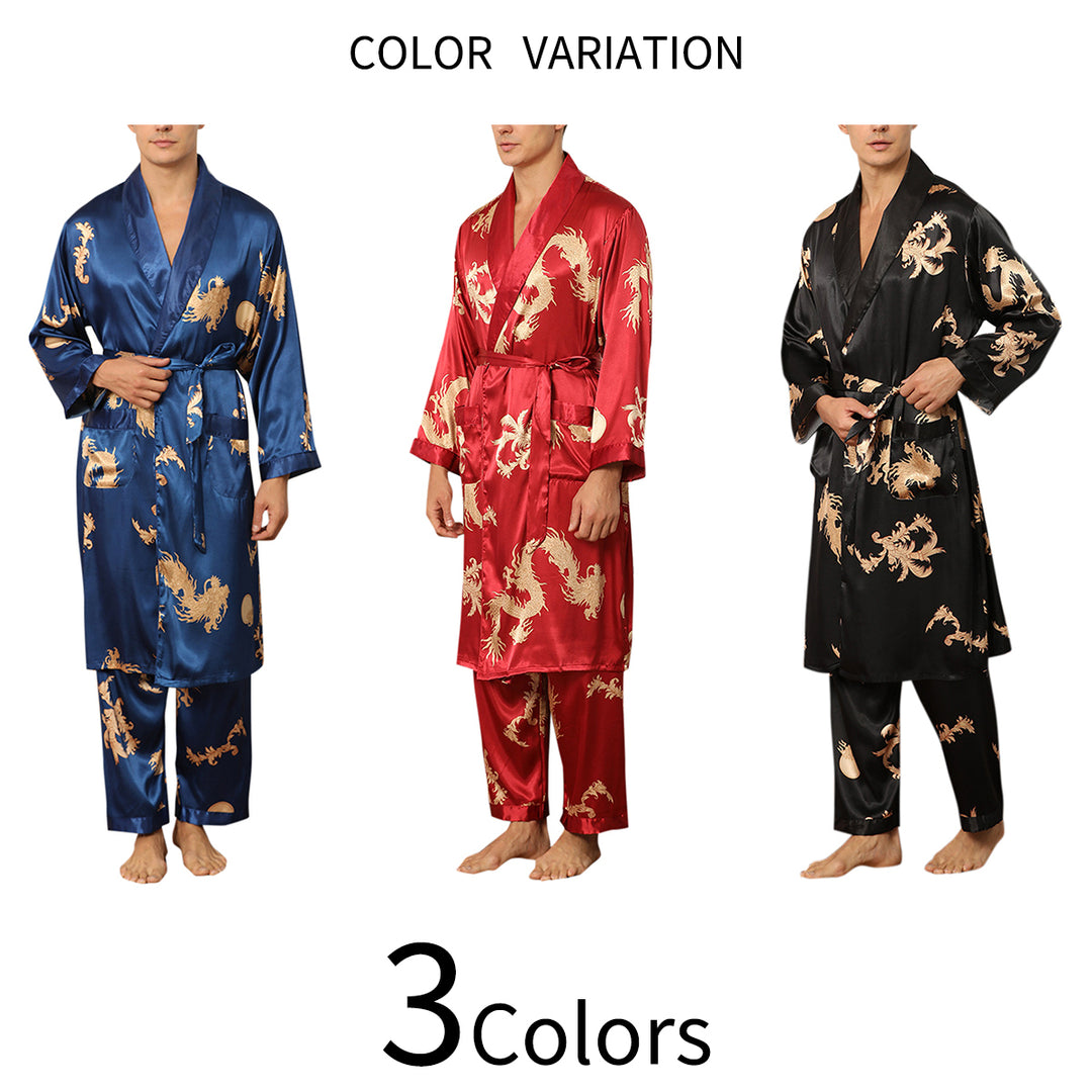 Men Pajama Set Luxury Prining Long Sleeve Loose Sleepwear Spring Summer Loungewear Image 2