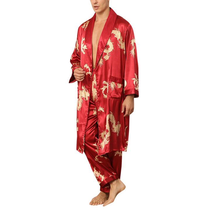 Men Pajama Set Luxury Prining Long Sleeve Loose Sleepwear Spring Summer Loungewear Image 1