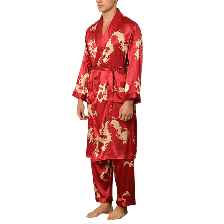 Men Pajama Set Luxury Prining Long Sleeve Loose Sleepwear Spring Summer Loungewear Image 3