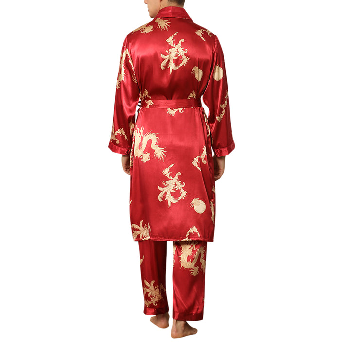 Men Pajama Set Luxury Prining Long Sleeve Loose Sleepwear Spring Summer Loungewear Image 4