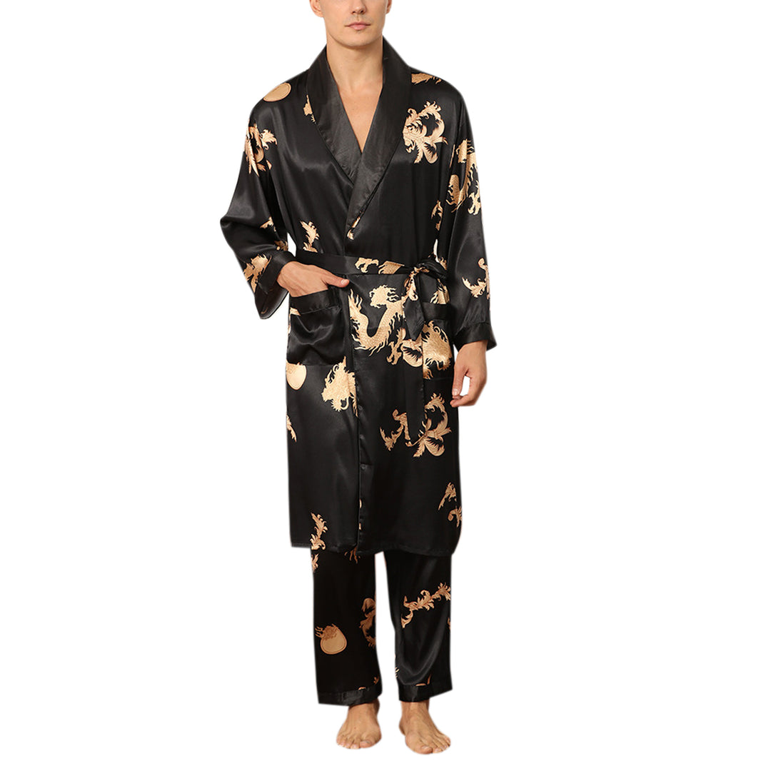 Men Pajama Set Luxury Prining Long Sleeve Loose Sleepwear Spring Summer Loungewear Image 1