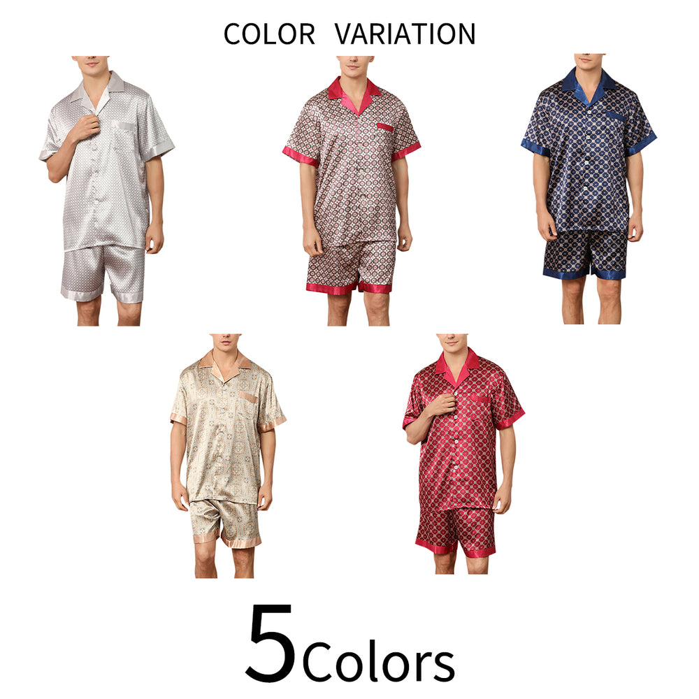 2 Pcs Men Pajama Set Short Sleeve Summer Plaid Turn Down Collar Sleepwear Homewear Image 2