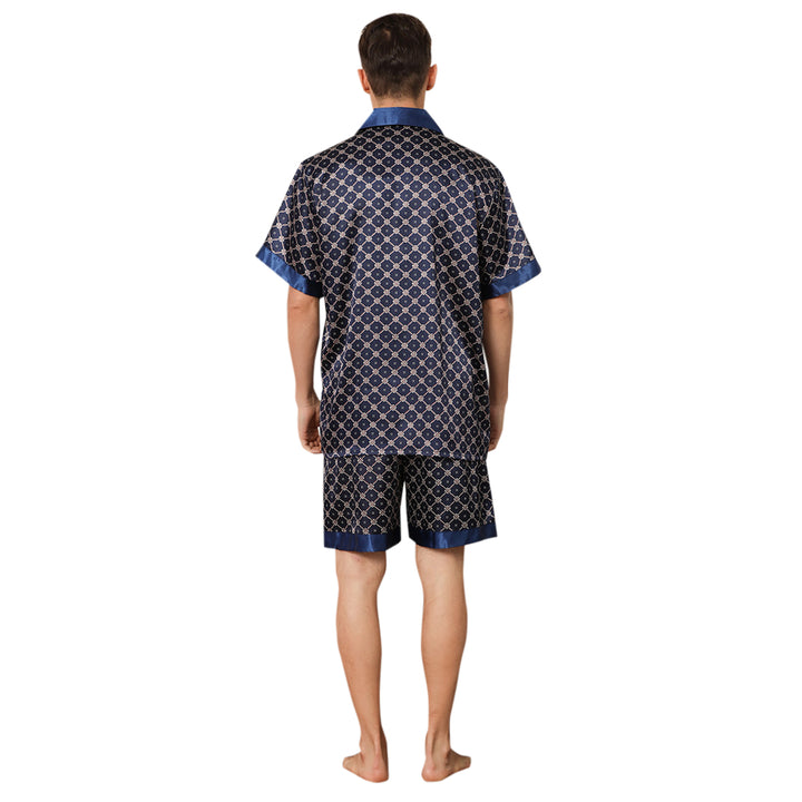 2 Pcs Men Pajama Set Short Sleeve Summer Plaid Turn Down Collar Sleepwear Homewear Image 3