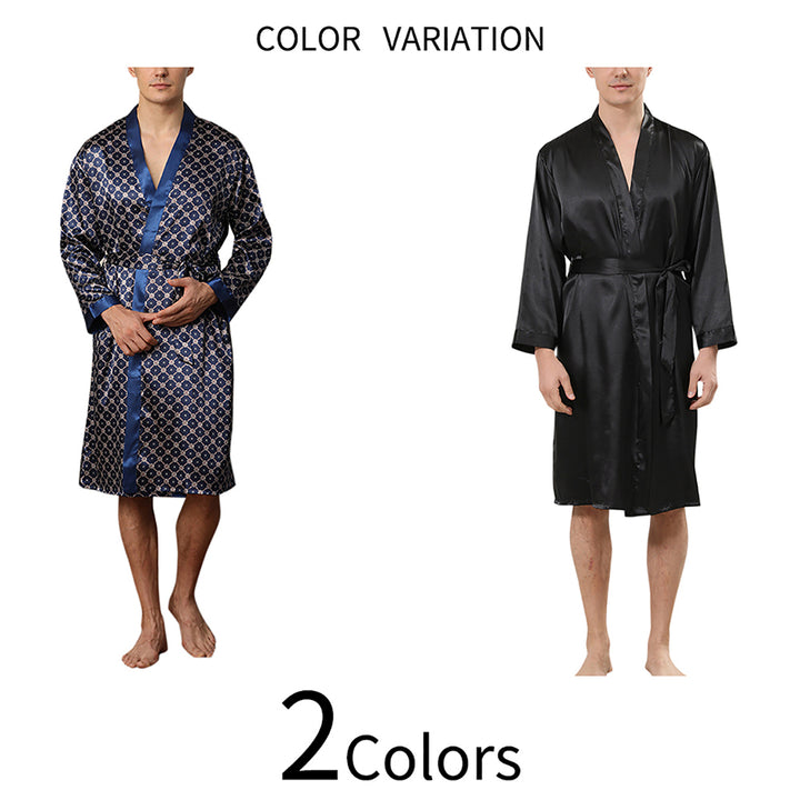 Men Pajama Set Solid Color & Print Sleepwear Long Sleeve Homewear Robes & Shorts Image 2