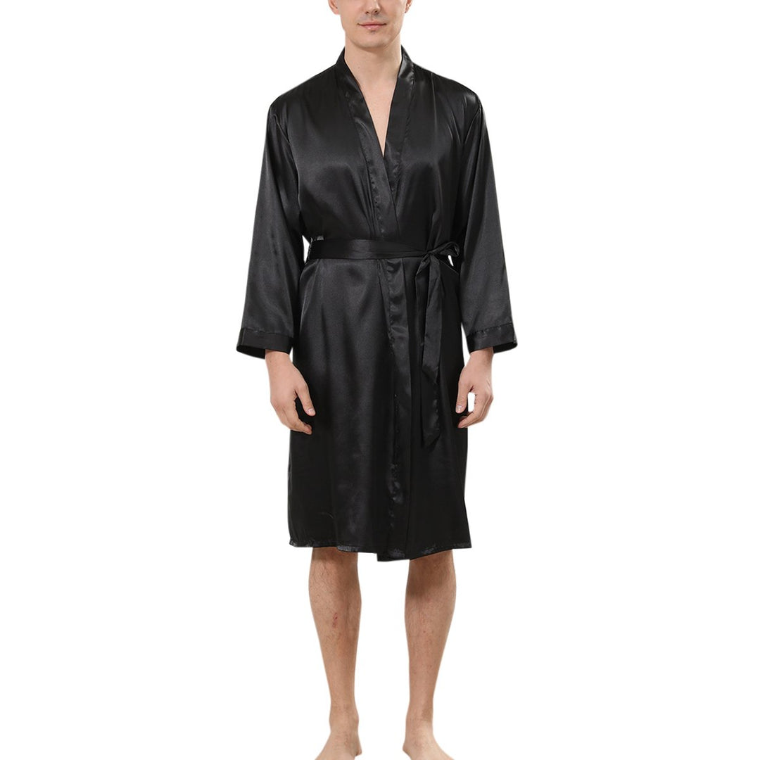 Men Pajama Set Solid Color & Print Sleepwear Long Sleeve Homewear Robes & Shorts Image 1