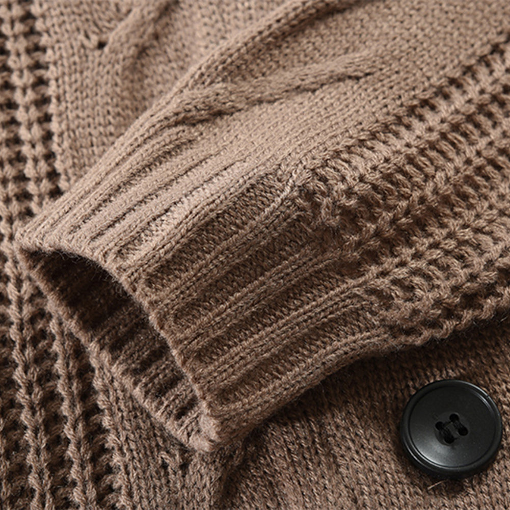 Men Sweater Shawl Collar Button Up Solid Color Single-Breasted Cardigan Slim Fit Casual Cable Knitwear Winter Image 4