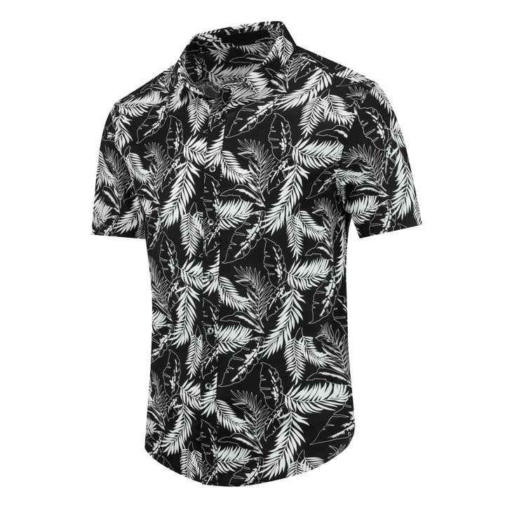 Men Shirt Summer Short Sleeve Shirts Black Print Casual Single Breasted Lapel Shirts Image 2